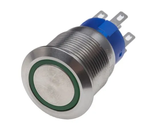 63-6778-05 RS PRO Double Pole Double Throw (DPDT) Momentary Green LED Push Button Switch, IP67, 19.2 (Dia.)mm, Panel Mount, 250V ac 111-5823