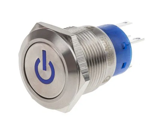 63-6777-87 RS PRO Single Pole Double Throw (SPDT) Latching Blue LED Push Button Switch, IP67, 19 (Dia.)mm, Panel Mount, Power 111-5802