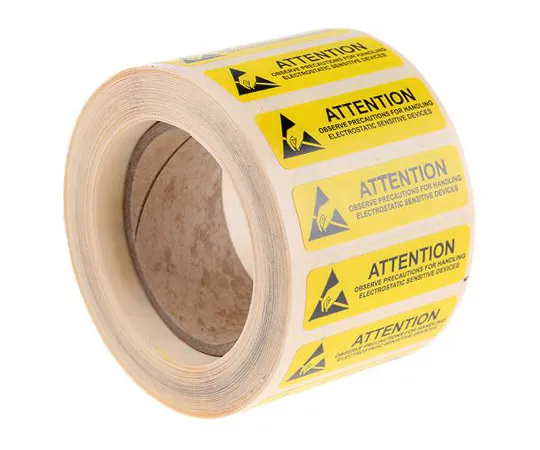 63-6701-58 RS PRO Yellow Vinyl ESD Label, Attention Observe Precautions For Handling Electrostatic Discharge Sensitive Device-Text 550-549