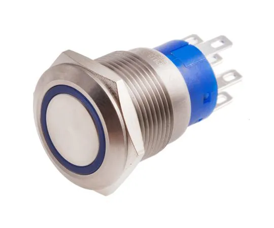 63-6775-11 RS PRO Double Pole Double Throw (DPDT) Momentary Blue LED Push Button Switch, IP67, 19.2 (Dia.)mm, Panel Mount, 250V ac 111-3775