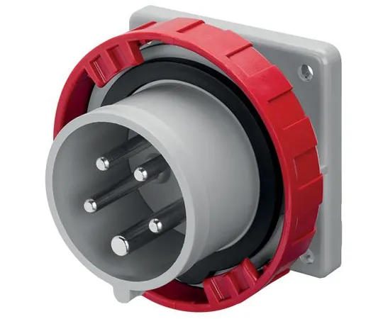 63-6988-67 RS PRO IP67 Red Panel Mount 3P+N+E Industrial Power Plug, Rated At 32A, 415 V 125-4466