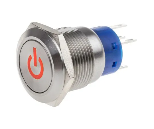 63-6777-89 RS PRO Double Pole Double Throw (DPDT) Latching Red LED Push Button Switch, IP67, 19 (Dia.)mm, Panel Mount, Power 111-5805