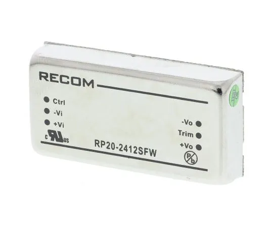63-7350-55 Recom RP20 FW 20W Isolated DC-DC Converter Through Hole, Voltage in 9 → 36 V dc, Voltage out 12V dc RP20-2412SFW