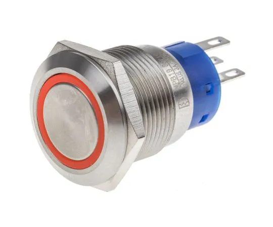 63-6775-02 RS PRO Single Pole Double Throw (SPDT) Latching Red LED Push Button Switch, IP67, 19.2 (Dia.)mm, Panel Mount, 250V ac 111-3766