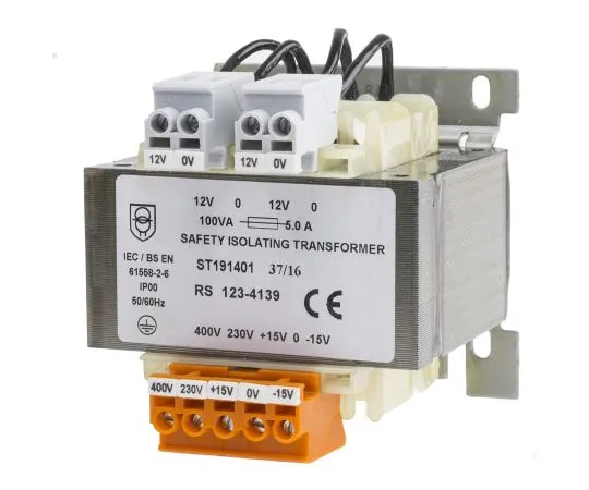 63-6890-85 RS PRO 100VA Isolation Transformer, 15 → 400V ac Primary, 12V ac Secondary 123-4139