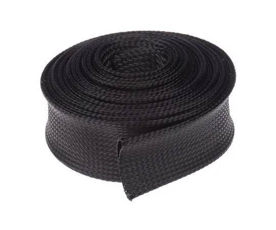 63-6635-18 RS PRO Expandable Braided PET Black Cable Sleeve, 50mm Diameter, 5m Length 408-227