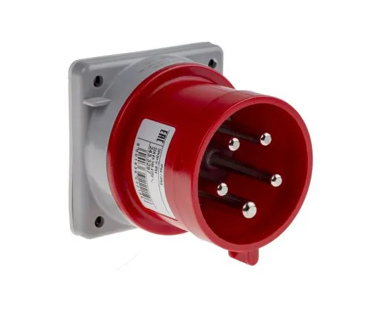 63-6988-63 RS PRO IP44 Red Panel Mount 3P+N+E Industrial Power Plug, Rated At 32A, 415 V 125-4458