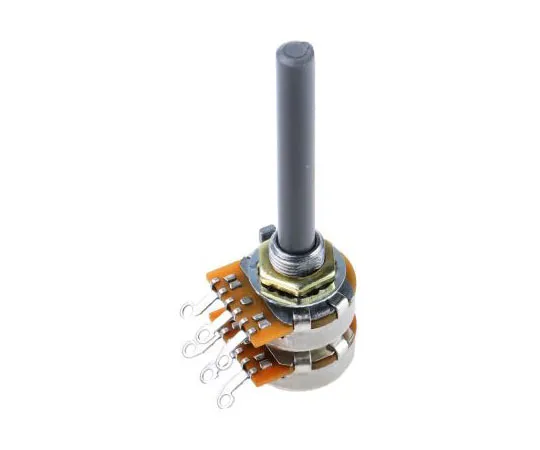 63-7350-41 TE Connectivity 2 Gang Rotary Carbon Potentiometer with a 6.35 mm Dia. Shaft, 100kΩ, ±20%, 0.2W, Logarithmic 27ESB104MMF50N