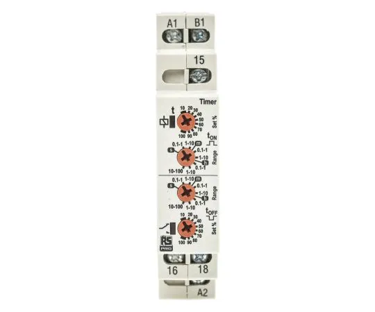 63-6743-09 RS PRO SPDT Timer Relay, 12 → 230V ac/dc, DIN Rail Mount 102-6127