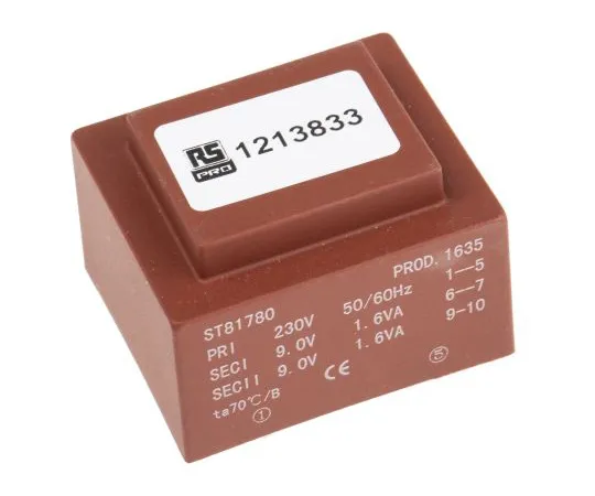 63-6789-50 2 x 9V ac 2 Output PCB Mount PCB Transformer, 3.2VA 121-3833