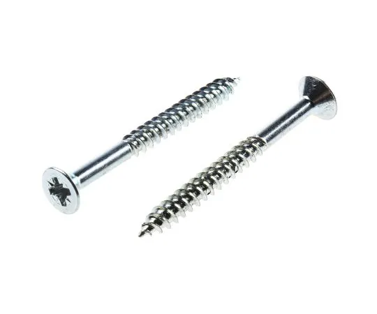 63-6693-82 Pozidriv Countersunk Steel Wood Screw Bright Zinc Plated, No. 8 Thread, 1.3/4in Length 521-197