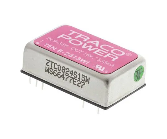63-7350-63 TRACOPOWER TEN 8WI 8W Isolated DC-DC Converter Through Hole, Voltage in 9 → 36 V dc, Voltage out 15V dc Railway TEN 8-2413WI