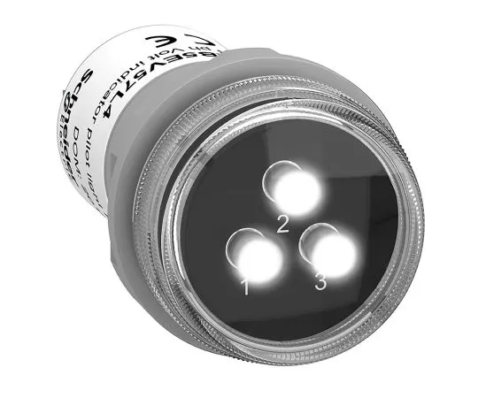 63-6988-34 Schneider Electric Harmony XB5 White LED Pilot Light, 30mm Cutout, IP67, Round, 400 V XB5EV57L4