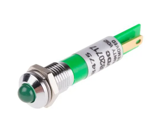 63-6585-18 RS PRO Green Flashing LED Indicator, 12 V dc, 8mm Mounting Hole Size, Solder Tab Termination 208-475
