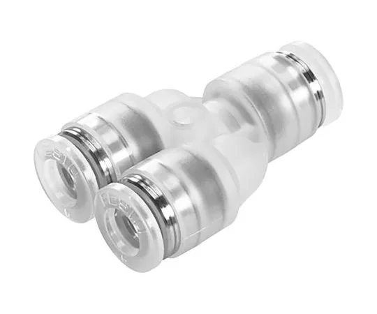 63-6996-76 Festo NPQP Pneumatic Y Tube-to-Tube Adapter, Push In 8 mm x Push In 8 mm x Push In 8 mm NPQP-Y-Q8-E-FD-P10