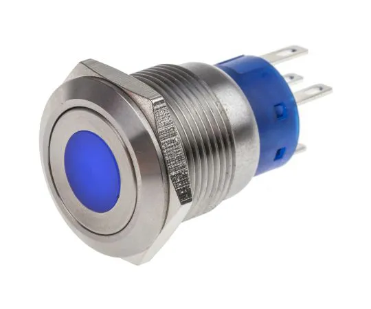 63-6775-33 RS PRO Single Pole Double Throw (SPDT) Latching Blue LED Push Button Switch, IP67, 19.2 (Dia.)mm, Panel Mount, 250V ac 111-3899