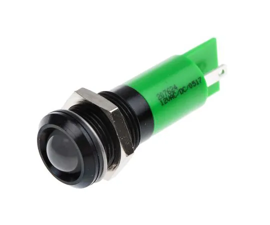 63-6584-38 RS PRO Green Indicator, 12 V, 14mm Mounting Hole Size, Solder Tab Termination, IP67 207-624