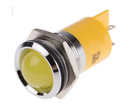63-6586-89 RS PRO Yellow Indicator, 230 V ac, 22mm Mounting Hole Size, Tab Termination 210-743