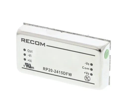 63-7350-50 Recom RP20 FW 20W Isolated DC-DC Converter Through Hole, Voltage in 9 → 36 V dc, Voltage out ±15V dc RP20-2415DFW
