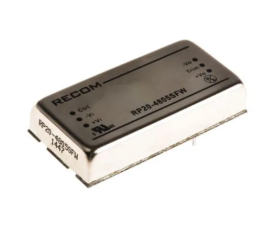 63-7350-88 Recom RP20 FW 20W Isolated DC-DC Converter Through Hole, Voltage in 18 → 75 V dc, Voltage out 5V dc RP20-4805SFW