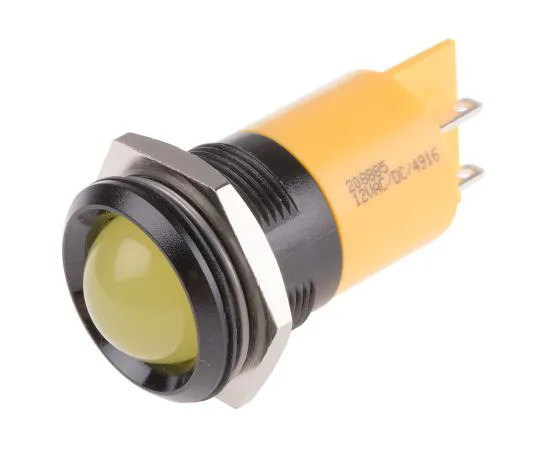 63-6585-41 RS PRO Yellow Indicator, 12 V, 22mm Mounting Hole Size, Solder Tab Termination 208-885