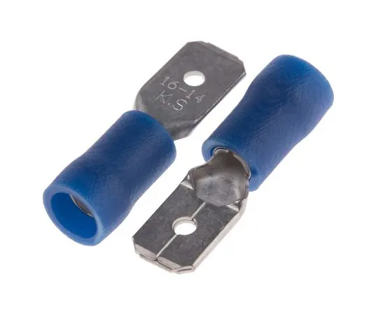 63-6977-67 RS PRO, Blue Insulated Crimp Tab Terminal, 1.5mm² to 2.5mm², 16AWG to 14AWG, 6.35 x 0.8mm 125-1953