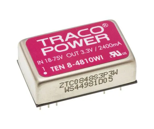 63-7350-62 TRACOPOWER TEN 8WI 8W Isolated DC-DC Converter Through Hole, Voltage in 18 → 75 V dc, Voltage out 3.3V dc TEN 8-4810WI