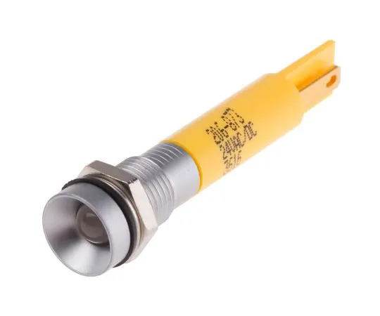 63-6583-56 RS PRO Yellow Indicator, 24 V ac/dc, 8mm Mounting Hole Size, Solder Tab Termination, IP67 206-873