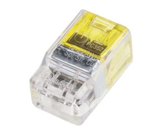 63-6992-41 TE Connectivity 2299514-1 Push Wire Terminal, 0.5 → 2.5 mm², 22 → 12 AWG, Yellow, 2 Way 2299514-1