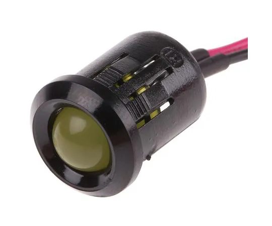 63-6585-53 RS PRO Yellow Indicator, 12 V dc, 12mm Mounting Hole Size, Lead Wires Termination 209-024