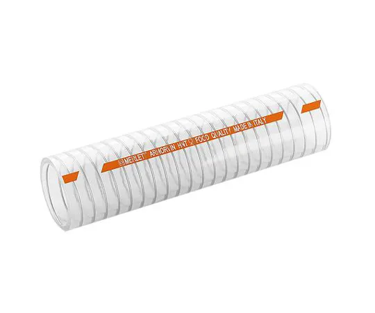 63-6992-85 Merlett Plastics PVC Hose, Clear, 61mm External Diameter, 5m Long, Reinforced, 125mm B*** Radius, Liquid Food 9130350500005