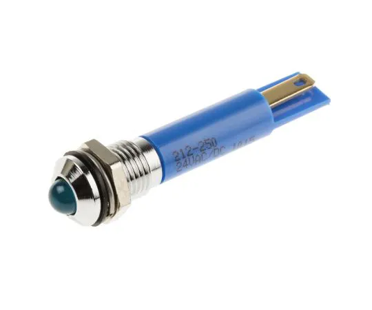 63-6588-01 RS PRO Blue Indicator, 24 V ac/dc, 8mm Mounting Hole Size, Solder Tab Termination, IP67 212-250