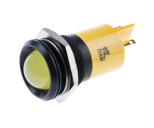 63-6587-83 RS PRO Yellow Indicator, 24 → 36 V dc, 22mm Mounting Hole Size, Tab Termination 212-058