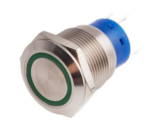 63-6777-74 RS PRO Single Pole Double Throw (SPDT) Latching Green LED Push Button Switch, IP67, 19.2 (Dia.)mm, Panel Mount, 250V ac 111-5784