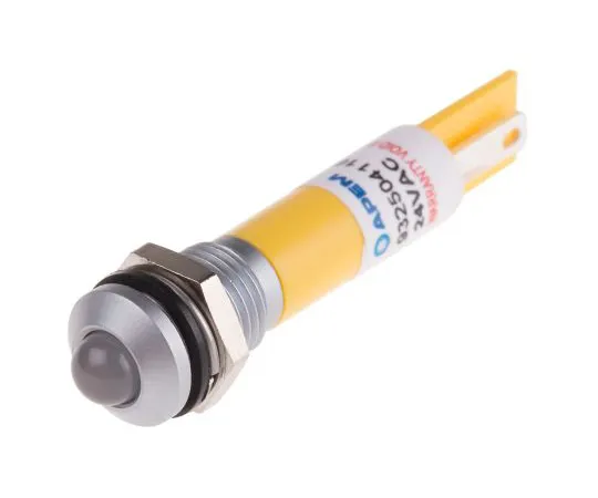 63-6582-26 RS PRO Yellow Indicator, 24 V ac/dc, 8mm Mounting Hole Size, Solder Tab Termination, IP67 204-956