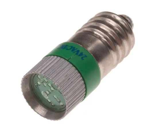 63-6582-16 LED Reflector Bulb, E10, Green, Multichip, 10mm dia., 24V ac/dc 204-760