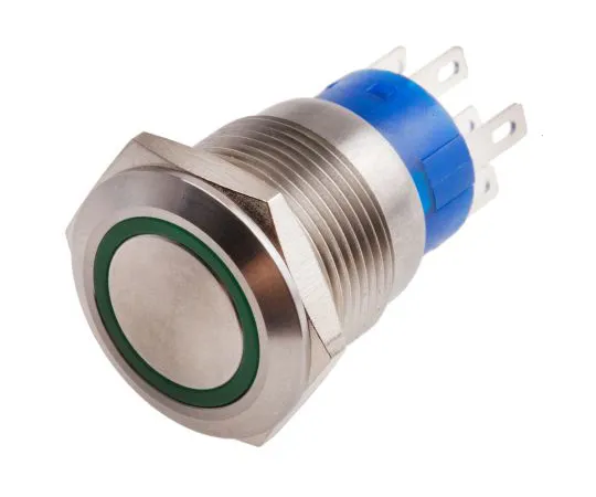 63-6777-71 RS PRO Double Pole Double Throw (DPDT) Momentary Green LED Push Button Switch, IP67, 19.2 (Dia.)mm, Panel Mount, 250V ac 111-5781