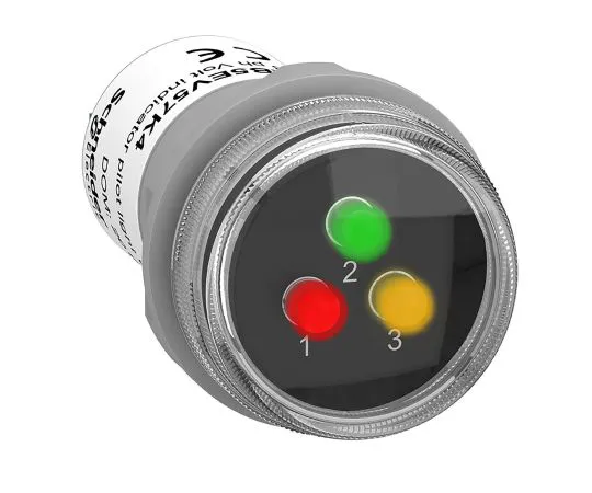 63-6988-33 Schneider Electric Harmony XB5 Red/Green/Yellow LED Pilot Light, 30mm Cutout, IP67, Round, 400 V XB5EV57K4