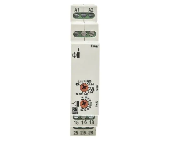 63-6743-07 RS PRO DPDT Time Delay Relay, ON Delay, 12 → 230V ac/dc, DIN Rail Mount 102-6125