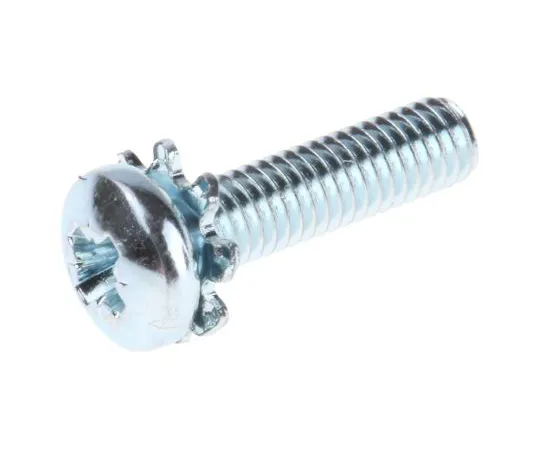 63-6611-64 RS PRO M3 x 12mm Zinc Plated Steel Pan Head Sems Screw, External Tooth Washer 278-657