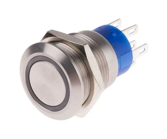 63-6778-09 RS PRO Double Pole Double Throw (DPDT) Latching Blue LED Push Button Switch, IP67, 19.2 (Dia.)mm, Panel Mount, 250V ac 111-5828