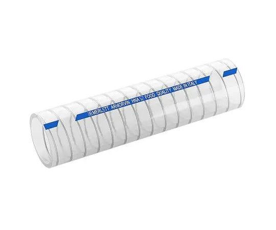 63-6992-63 Merlett Plastics PVC Hose, Clear, 49.5mm External Diameter, 10m Long, Reinforced, 95mm B*** Radius, Liquid Food 9130400400010