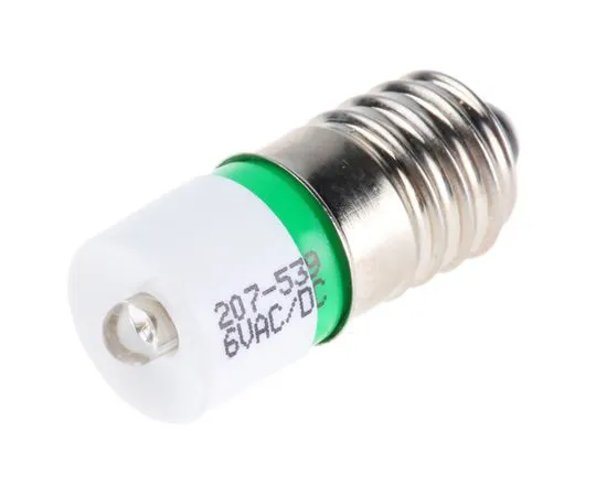 63-6584-33 LED Reflector Bulb, E10, Green, Single Chip, 10mm dia., 6V ac/dc 207-539