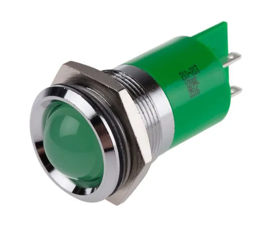 63-6587-22 RS PRO Green Indicator, 12 V, 22mm Mounting Hole Size, Solder Tab Termination 211-213