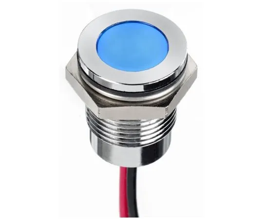 63-7021-10 RS PRO Blue Indicator, 12 V dc, 14mm Mounting Hole Size, Lead Wires Termination, IP67 130-1103
