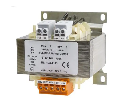 63-6890-87 RS PRO 160VA Isolation Transformer, 15 → 400V ac Primary, 2 x 115V ac Secondary 123-4143