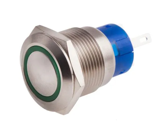 63-6775-09 RS PRO Single Pole Double Throw (SPDT) Momentary Green LED Push Button Switch, IP67, 19.2 (Dia.)mm, Panel Mount, 250V ac 111-3773