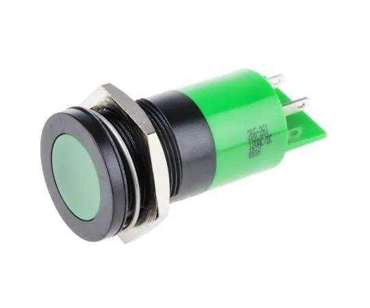 63-6583-12 RS PRO Green Indicator, 12 V, 22mm Mounting Hole Size, Solder Tab Termination 206-261