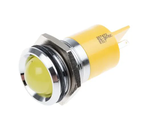 63-6584-29 RS PRO Yellow Indicator, 24 → 36 V dc, 22mm Mounting Hole Size, Tab Termination 207-472