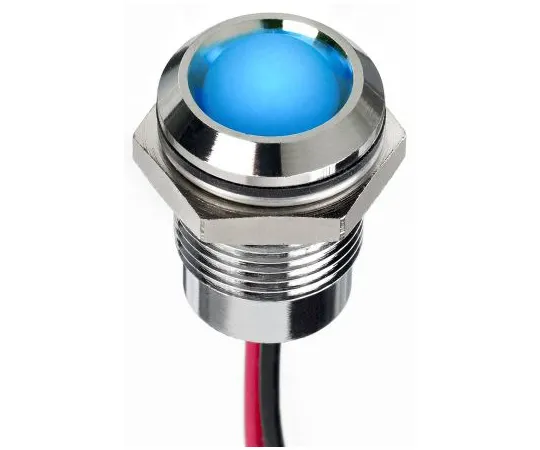 63-7020-86 RS PRO Blue Indicator, 1.8 → 3.3 V dc, 14mm Mounting Hole Size, Lead Wires Termination, IP67 130-1077